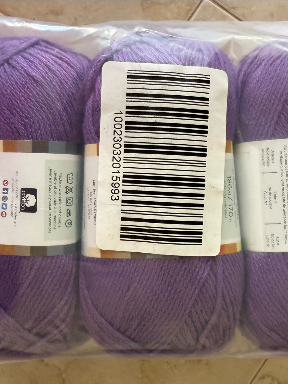 Lion Brand 24/7 Cotton Purple Yarn - Picture 5 of 5